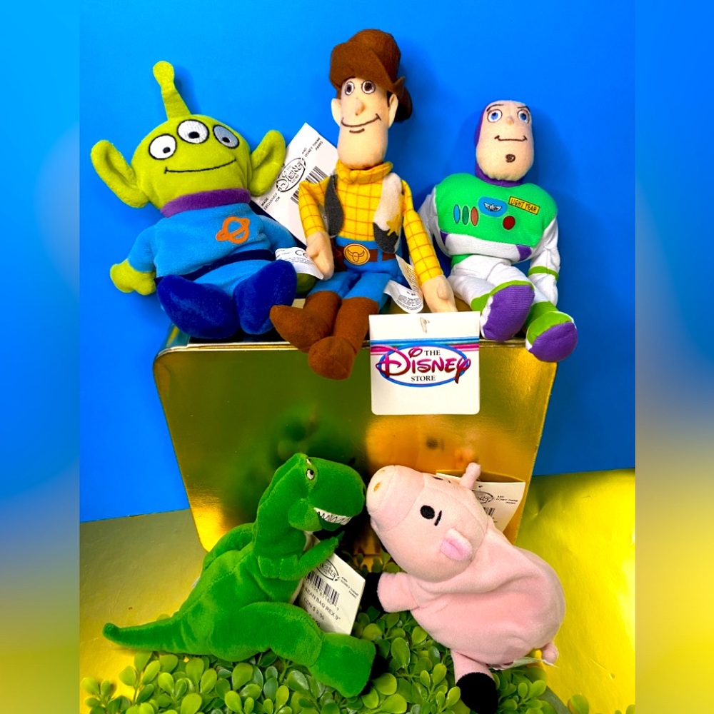 DISNEY STORE NWT VTG 1990s ORIGINAL TOY STORY BEAN BAG PLUSH COMPLETE SET OF 5